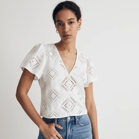 Madewell Eyelet Flutter-Sleeve Top (Size XS) - Picture 1 of 8